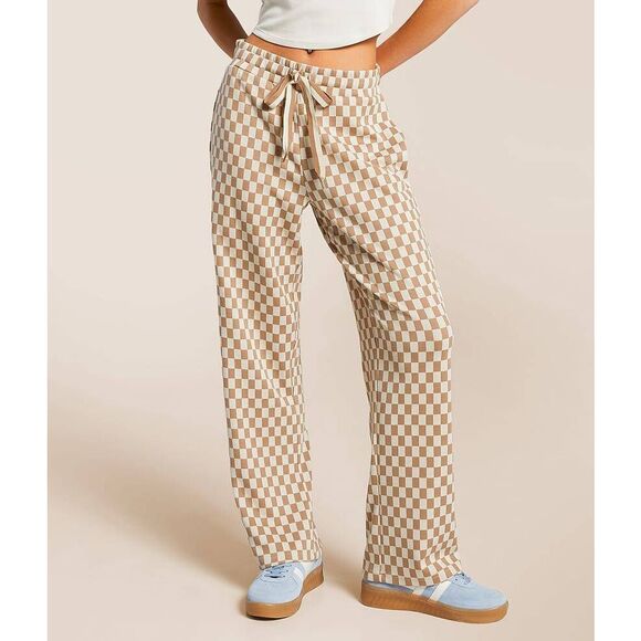 Modish Rebel Buckle Natural Birch Checkerboard Lounge Pants - Picture 1 of 5
